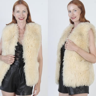70s Shearling Fur Rancher Vest, Vintage Sheepskin Jacket, | American ...