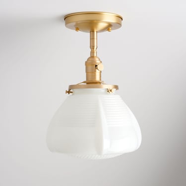 Vintage Modern Lighting - Mid Century - Semi Flush Light Fixture - White Glass 