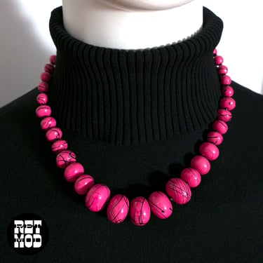 Paint Splatter Vintage 80s Pink & Black Beaded Necklace 