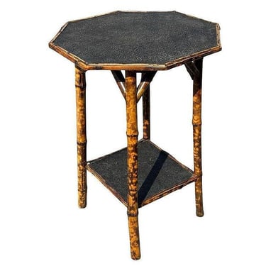 Restored Aesthetic Movement Tiger Bamboo Octagon Side Table w/ Embossed Top 