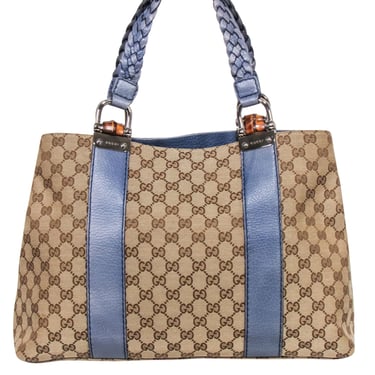 Gucci - Tan Jacquard Libeccio Monogram Shoulder Bag w/ Braided Strap