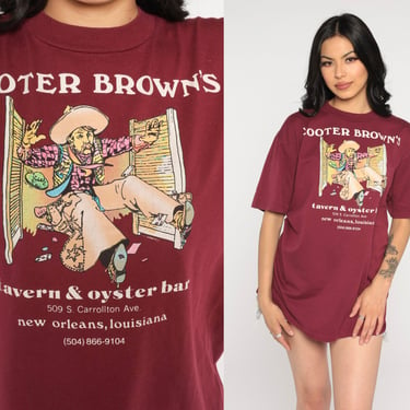 Cooter Brown's Tavern Shirt 90s New Orleans T Shirt Cowboy Saloon Oyster Bar Graphic Tee Retro Hipster Tourist Vintage 1990s Jerzees Large L 