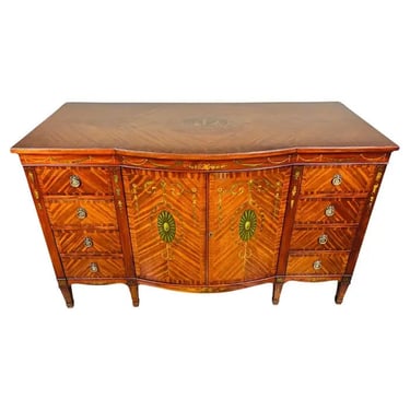 Fine Sheraton Revival Satinwood Adams Style Painted Bow Front Buffet Sideboard 