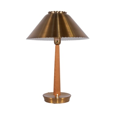 #1592 Table Lamp in Brass and Wood by Hans Bergstrom