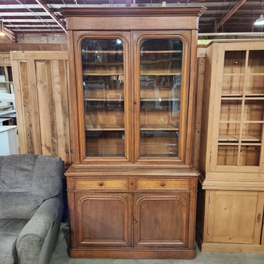 Large Tiger Oak China Cabinet with Wavy Glass