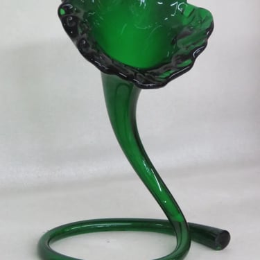 Murano Style Emerald Green Art Glass Flower Twisted Stem Bud Vase 3231B