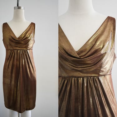 1990s Draped Bronze Jersey Dress 