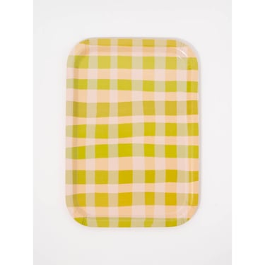 Green Gingham Bent Birch Serving Tray