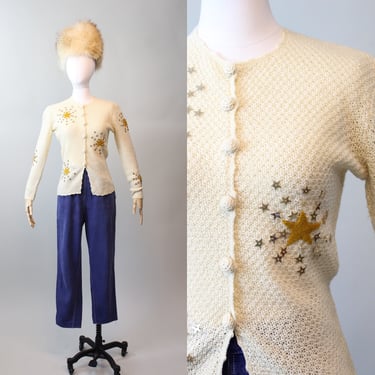 1940s RARE SUSE STAR applique cardigan sweater small | new spring 