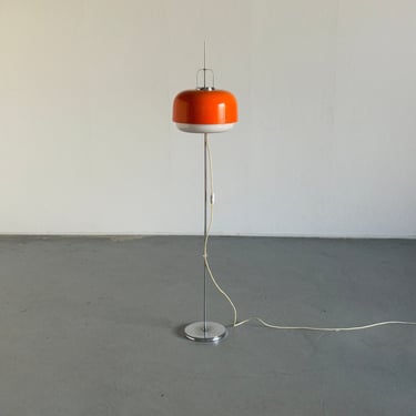 Vintage Orange Mushroom Adjustable Floor Lamp 'Medusa' designed by Harvey Guzzini for Meblo, 1970s Yugoslavia Mid-Century Modern 