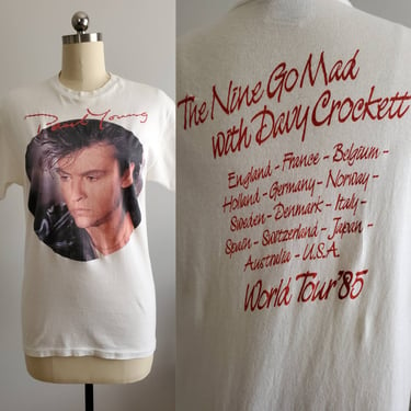Rare 1985 Paul Young World Tour T-shirt - The Nine Go Mad with Davy Crockett - 80's Concert Tee - 80s Band Tshirt 