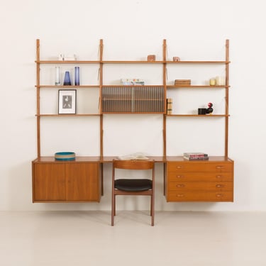 Preben Sorensen three bay teak wall unit, PS systems Randers, Denmark 1960s 