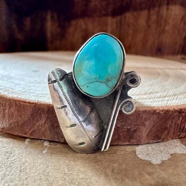 FEATHERED SCROLL Turquoise & Sterling Silver Ring | Southwestern Jewelry | Turquoise Ring | Size 6 1/4 