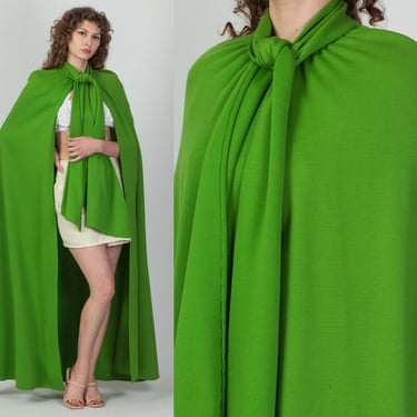 Vintage 1960s Frog Green Cape, As Is - One Size | 50s 60s Bullock's Wilshire Long Formal Evening Wear Costume Coat 