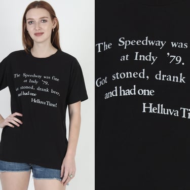 70s Sportswear Brand 50/50 T Shirt, Indianapolis 500 Racetrack, Indy Nascar Got Stoned Drank Beer Tee L 