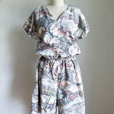 Vintage 1980s Hawaiian Novelty Print Romper / L 