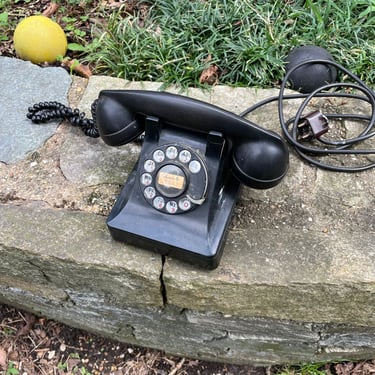 Old Bell System Black Phone Bakelite Cracked Used Parts Prop Vintage Industrial Era Art Deco Rotary 