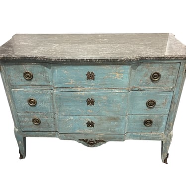 19th Century Blue Painted Commode with Marble Top