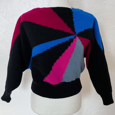 80s Amazing Hand Knit Colorblock Batwing Sleeve Sweater | Small/Medium 