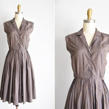1950s Classroom Rules dress/ vintage 50s plaid dress/ silk plaid daydress 