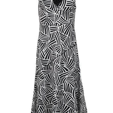 Alexis - Black &amp; Cream Print Sleeveless Midi Dress Sz XL