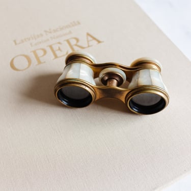 1920s French mother of pearl and brass opera glasses, signed
