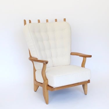 Guillerme et Chambron French Blonde Oak Grand Repos Lounge Chair Votre Maison 