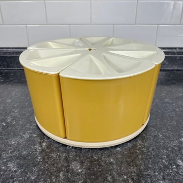 Vintage Retro Lazy Susan Canister Set, Plastic Canister Set, Cheese Slice, Cake Slice, Retro Vintage Home Decor, Mustard yellow Canisters 