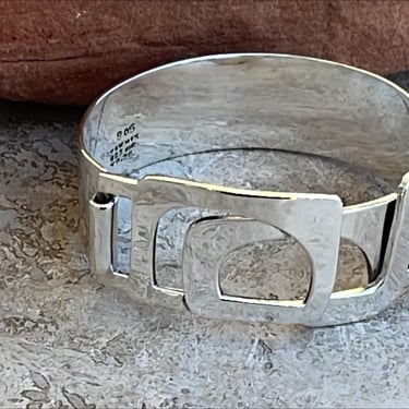 Erika Hult de Corral ~ Vintage Mexico Sterling Silver Wide Modern Bangle Bracelet - 7 Inch 