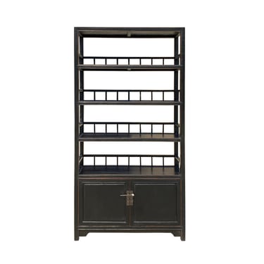 Chinese Distressed Black Display Bookcase Curio Cabinet cs7279E 