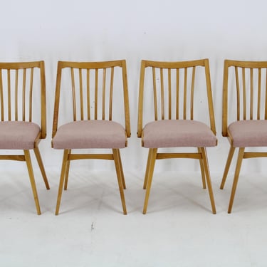 1960s Antonin Suman Set of Four Dining chairs in Beech Wood ,Czechoslovakia  / Mid-century / 