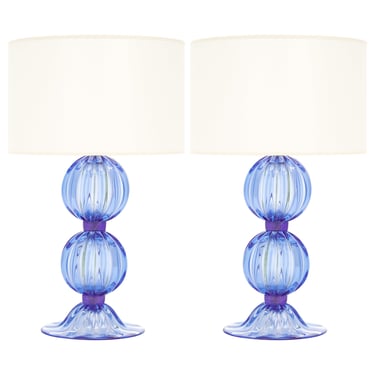 Murano Glass Blue and Purple Lamps