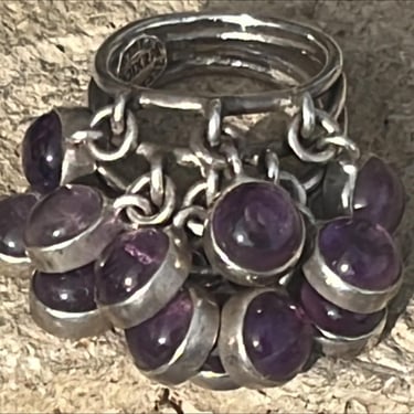 Carmen Beckmann ~ Vintage Mexico Sterling Silver Cha Cha Ring with Purple Amethyst Stones - Size 4 