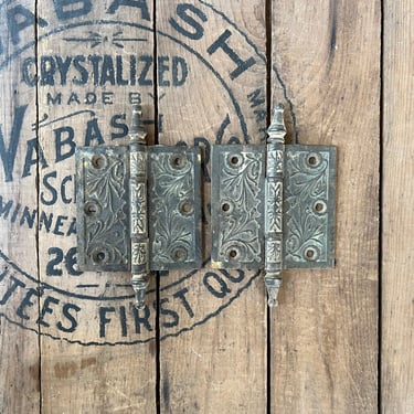 Pair of Ca. 1880s Eastlake Door Steeple Tip Hinges 4” x 4” 