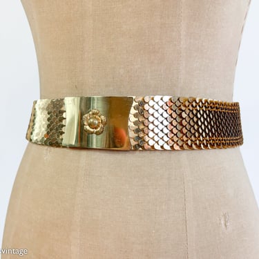 1970s Gold Stretch Scale Belt | 70s Gold Fish Scale Belt | Disco Belt 