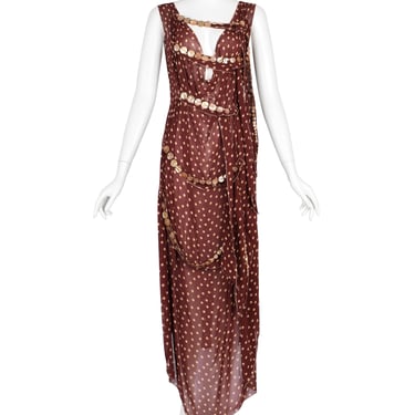 Jean Paul Gaultier Vintage SS 2004 Brown Polka Dot Chiffon Button Dress