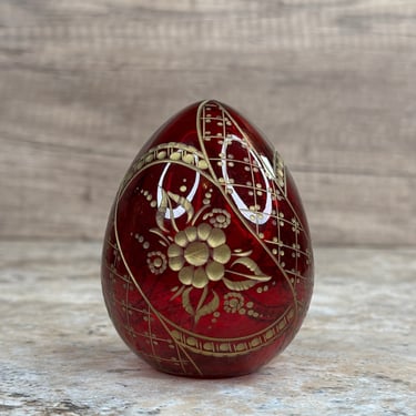 Vintage Faberge-Style Red Glass Egg, Russian Decorative Collectible 
