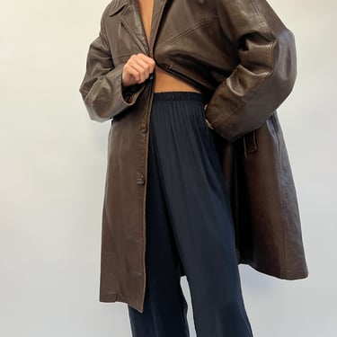 Worn Vintage Espresso Padded Leather Trench Coat