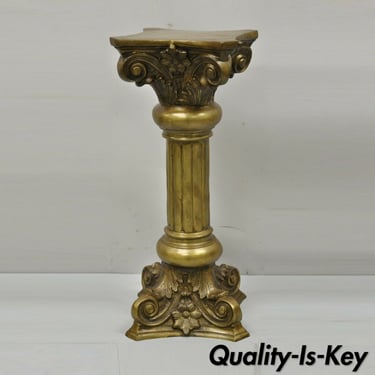 Vintage Brass Bronze Fluted Corinthian Column 29" Classical Pedestal Plant Stand