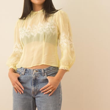 1940s Organza Embroidered Blouse 