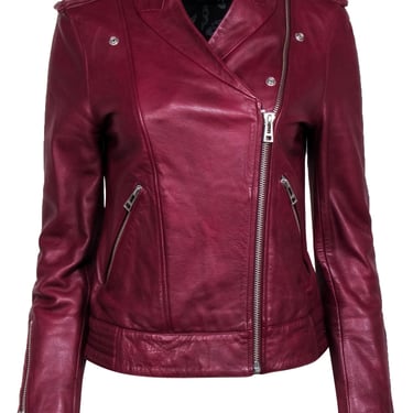 Zadig & Voltaire - Maroon Cow Leather Collarless Moto Jacket Sz M