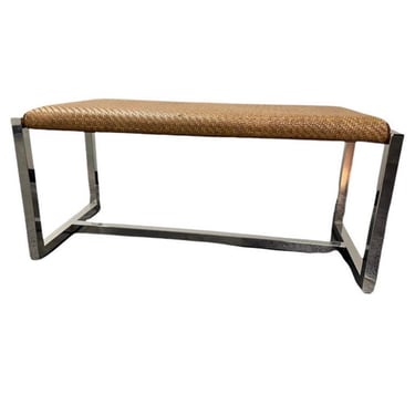 Mid-Century Modern Chrome and Leather Woven Bench 