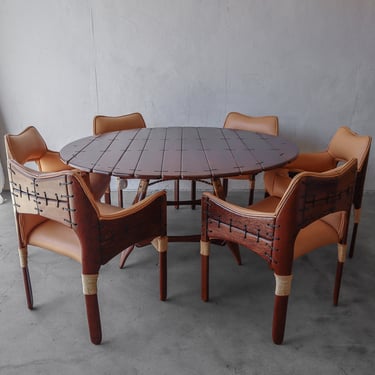 Pacific Green Palmwood and Leather Dining Set 