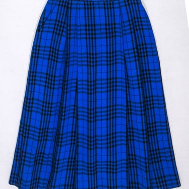 Christian Dior - Vintage Royal Blue &amp; Black Wool Maxi Skirt w/ Pleats Sz 12