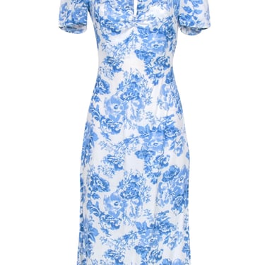 Reformation - Baby Blue & White Floral Print A-Line Midi Dress Sz 6