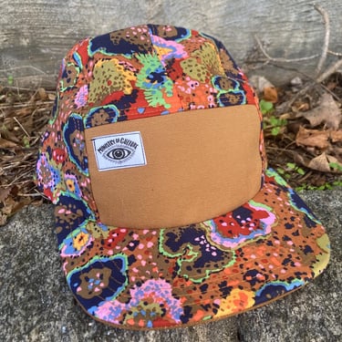 Handmade 5 Panel Camp Hat, Baseball Cap, five-panel hat, Snap Back, 5panel hat, gift for him, Lichen Print Statement Hat 