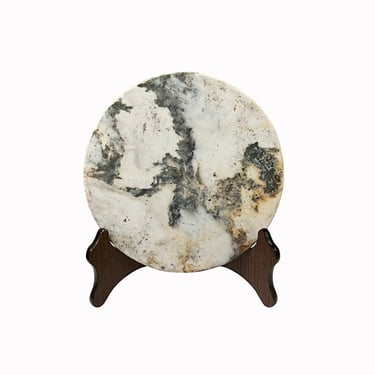 Chinese Natural Dream Stone Round White Fengshui Plaque Display ws2267E 