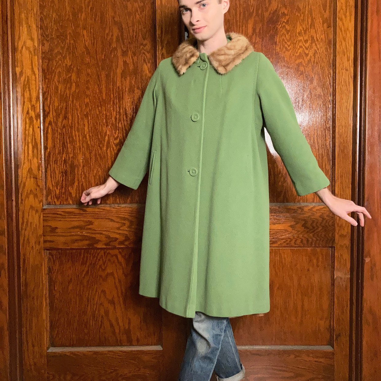 50s/60s Sage green swing coat | Mantis Lady Vintage - Delaware, OH