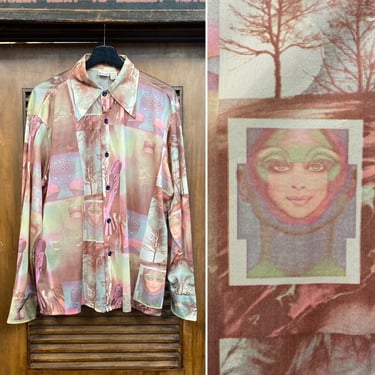 Vintage 1970’s Size XL Psychedelic Trippy Disco Glam Rock Pop Art Shirt, 70’s Disco Shirt, Vintage Pop Art, Vintage Glam, Vintage Clothing 