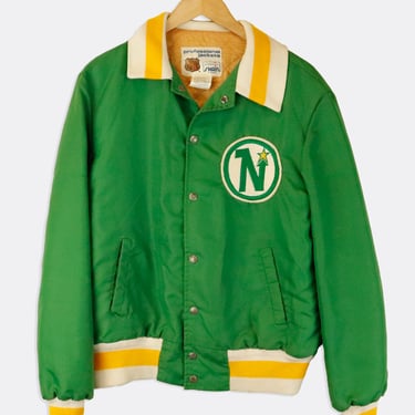 Vintage Nhl Minnesota Wild Embroided Logo Yellow And White Stripped Collar And Cuffs Button Up Jacket